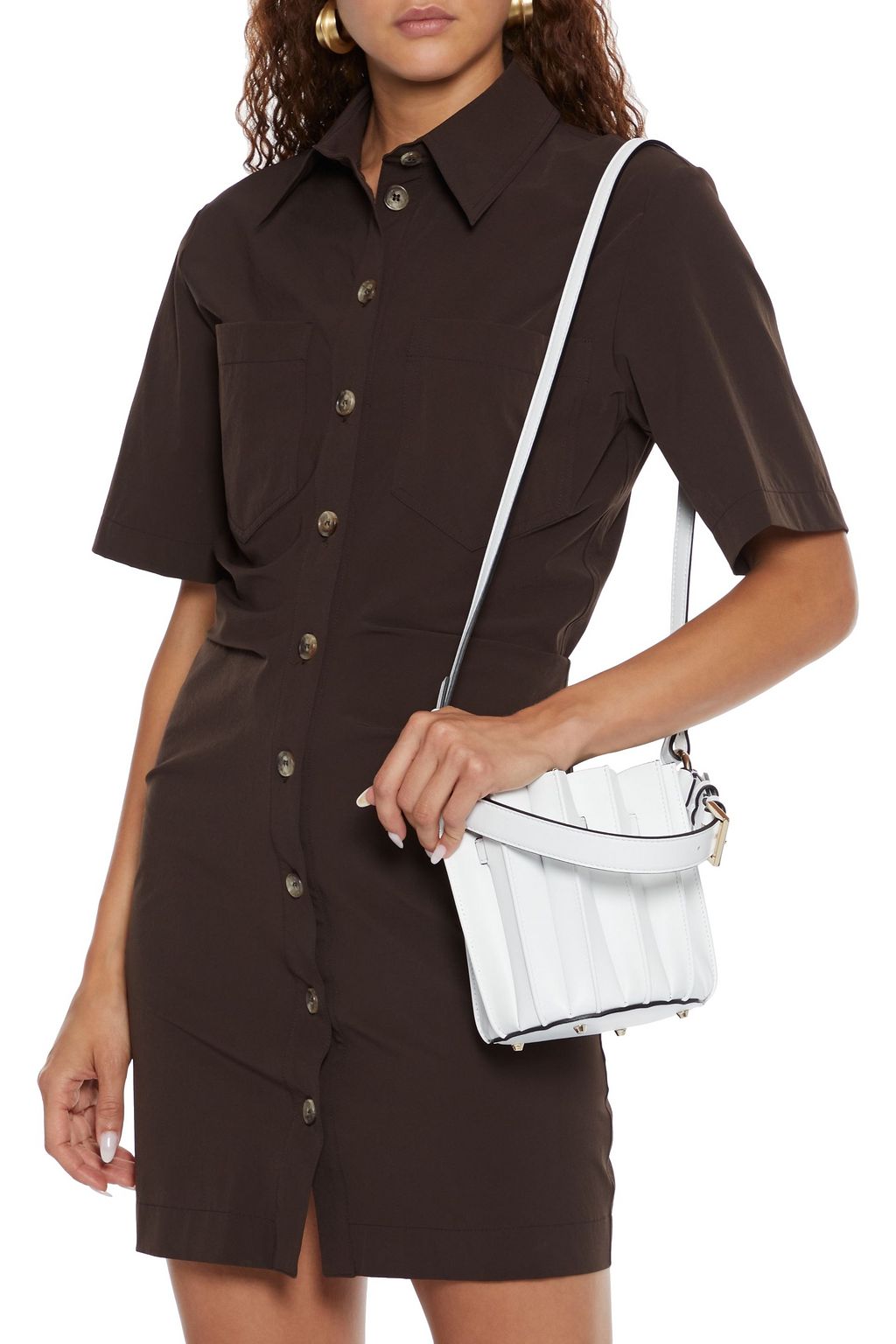 SARA BATTAGLIA Plissé Mini leather bucket bag