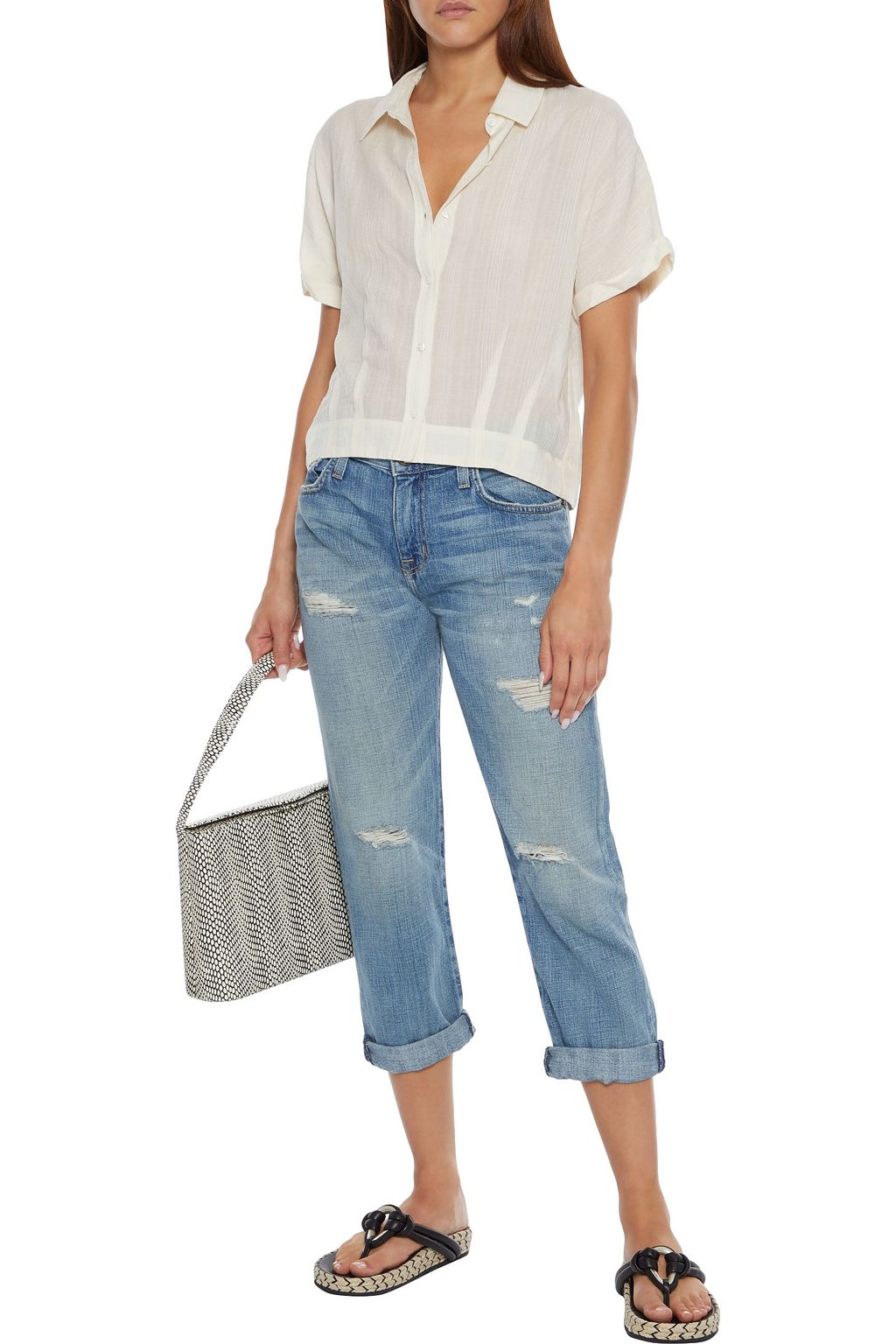 CURRENT/ELLIOTT The Boyfriend cropped distressed boyfriend jeans