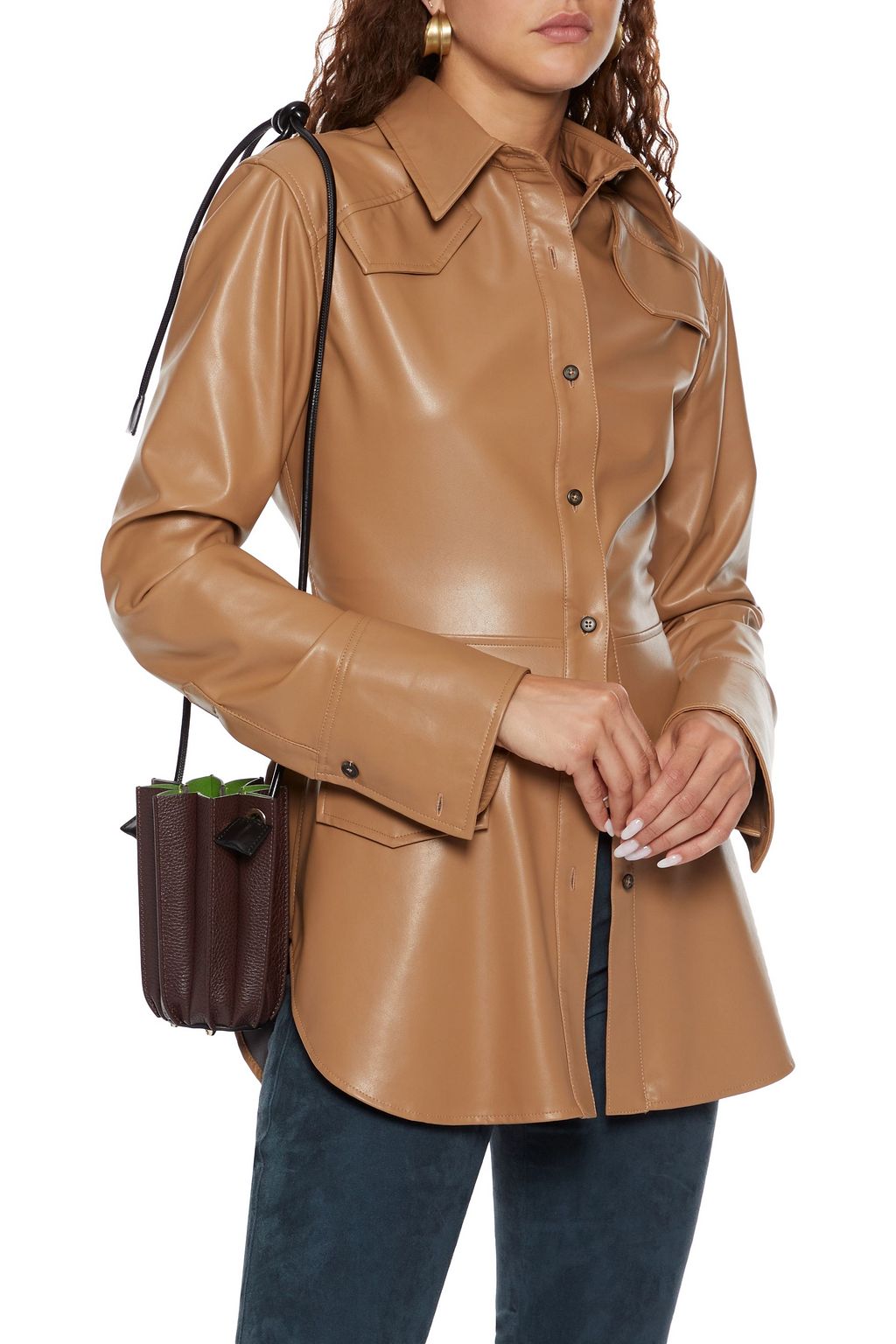 SARA BATTAGLIA Plissé pebbled-leather bucket bag