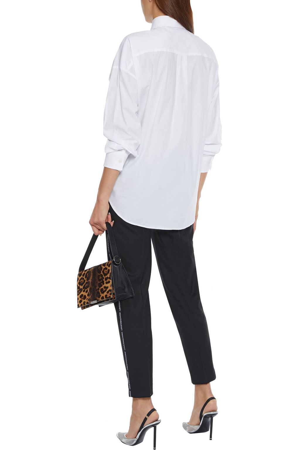 LOVE MOSCHINO Cropped monogram-trimmed twill slim-leg pants