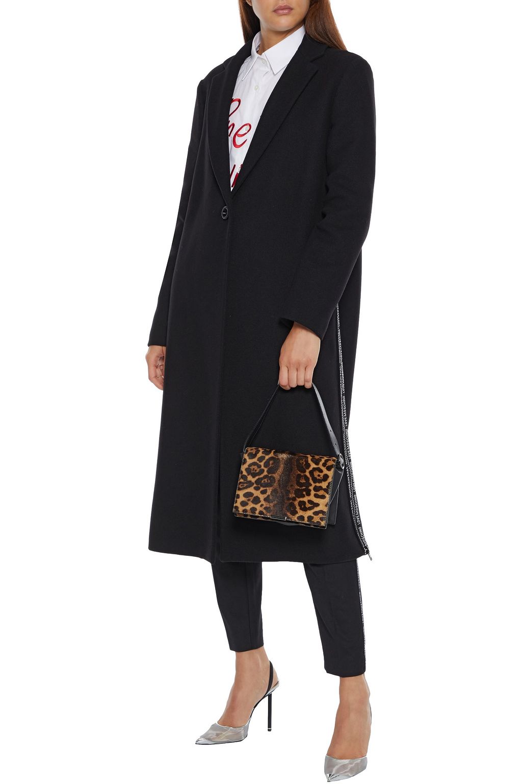 LOVE MOSCHINO Jacquard-trimmed wool-blend coat