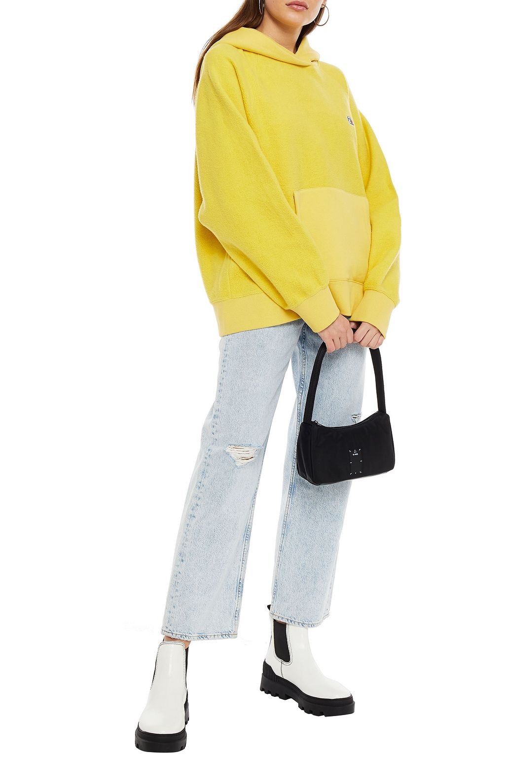 ALEXANDERWANG.T Fleece-paneled French cotton-terry hoodie