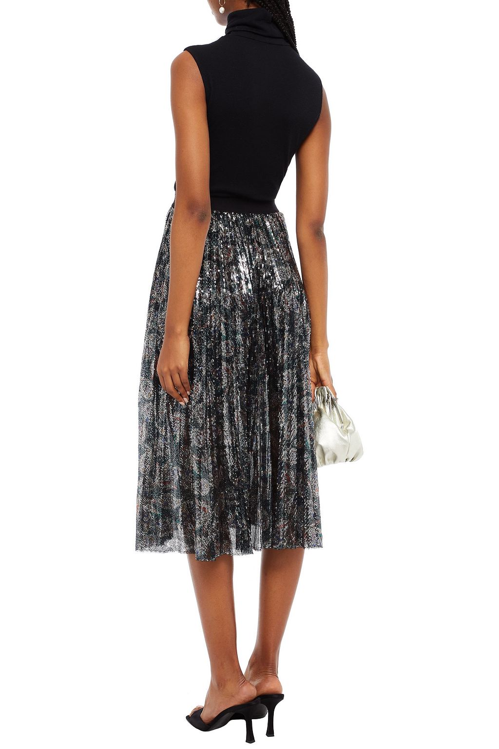 MAJE Pleated sequined tulle midi skirt