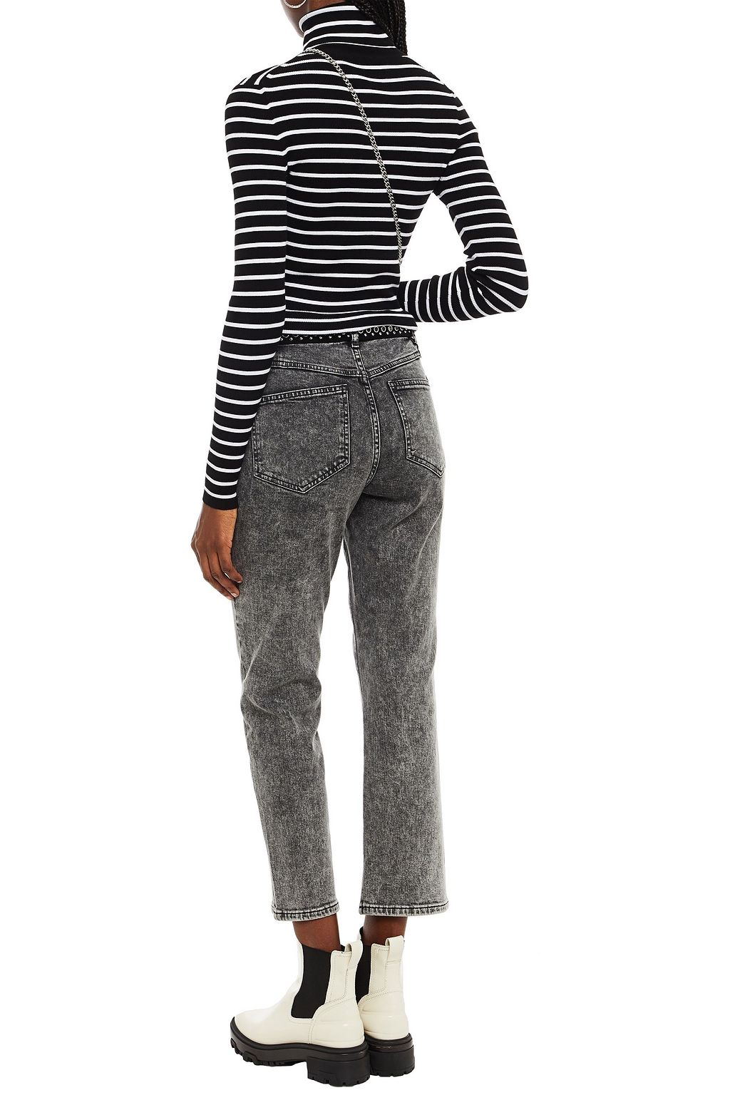 MAJE Cropped belted high-rise straight-leg jeans