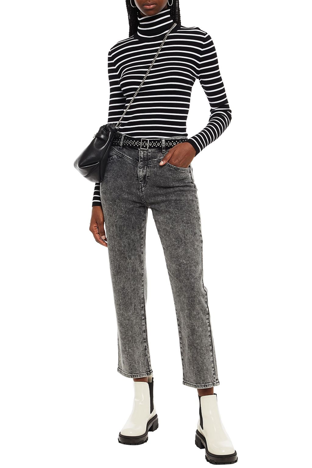 MAJE Cropped belted high-rise straight-leg jeans