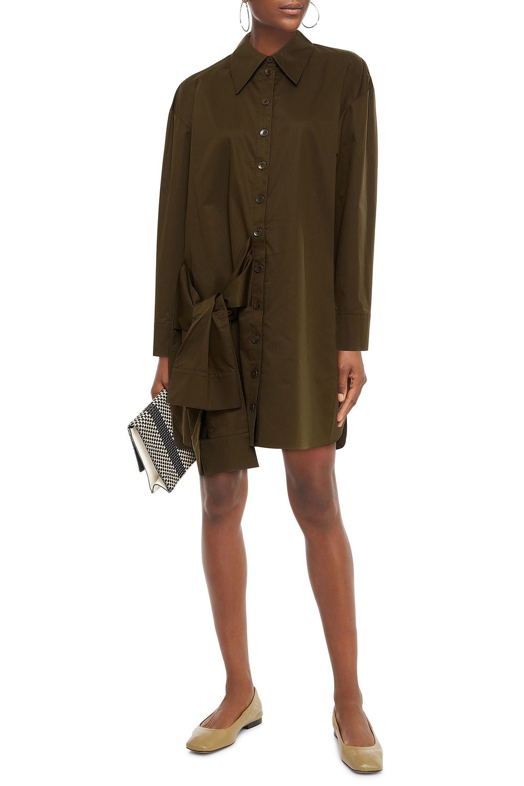 TIBI Tie-front organic cotton-poplin mini shirt dress