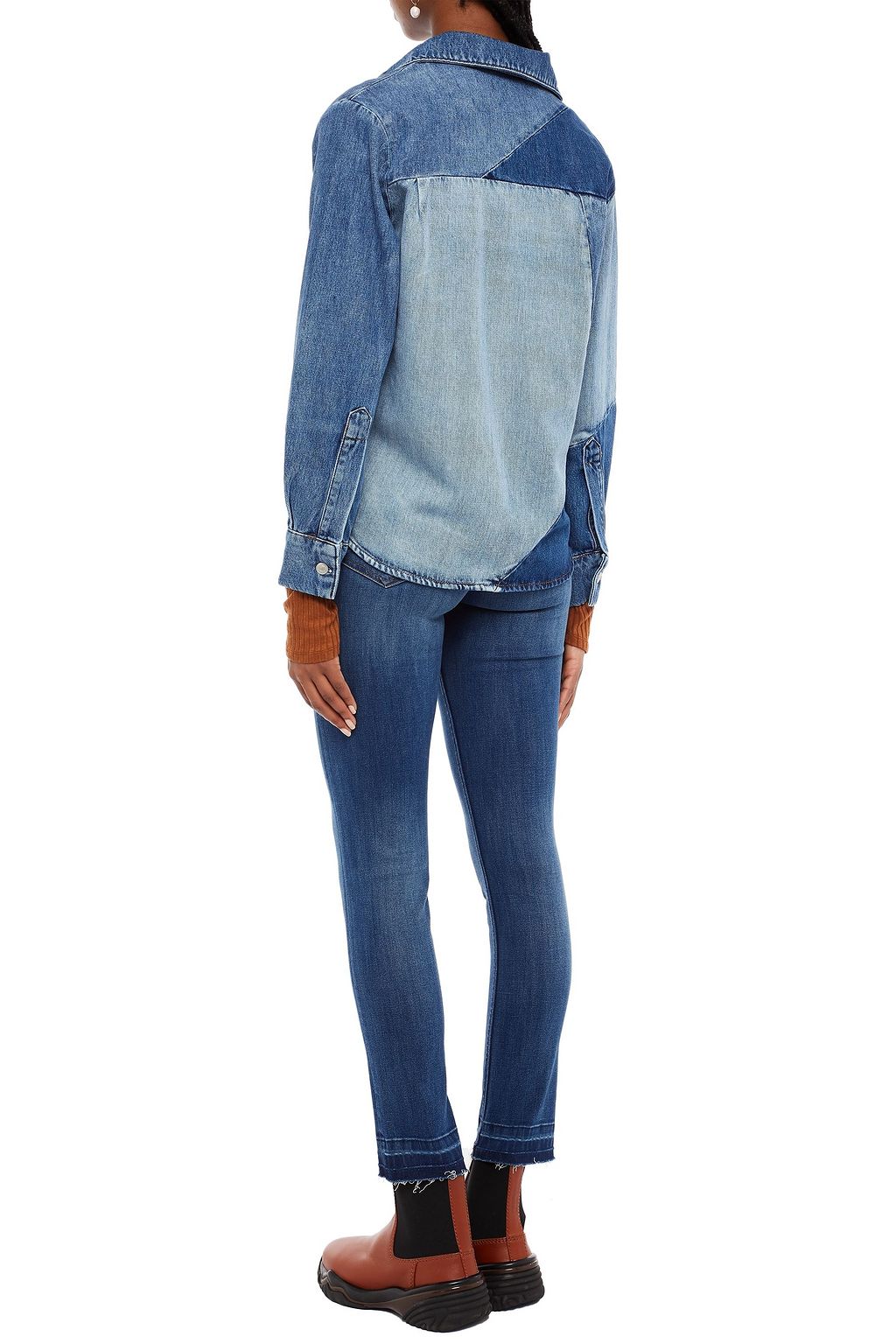 MAJE Patchwork-effect faded denim jacket