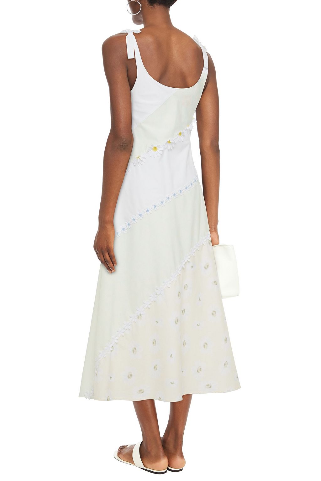 SOLID & STRIPED Crochet-trimmed floral-print cotton-poplin midi dress