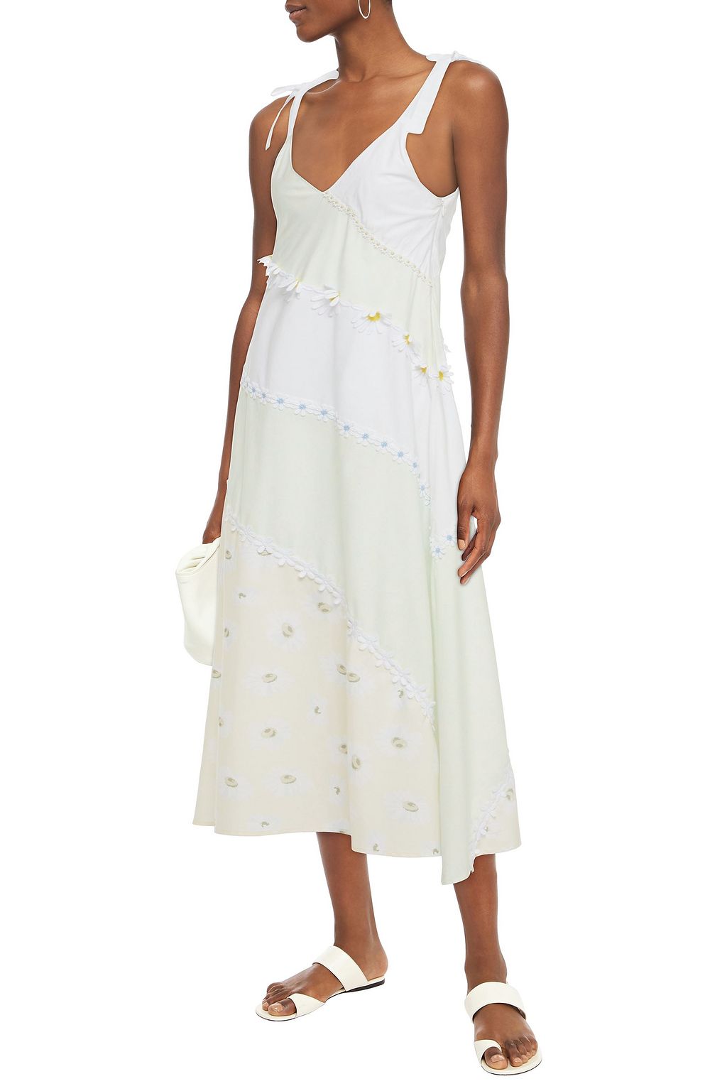 SOLID & STRIPED Crochet-trimmed floral-print cotton-poplin midi dress