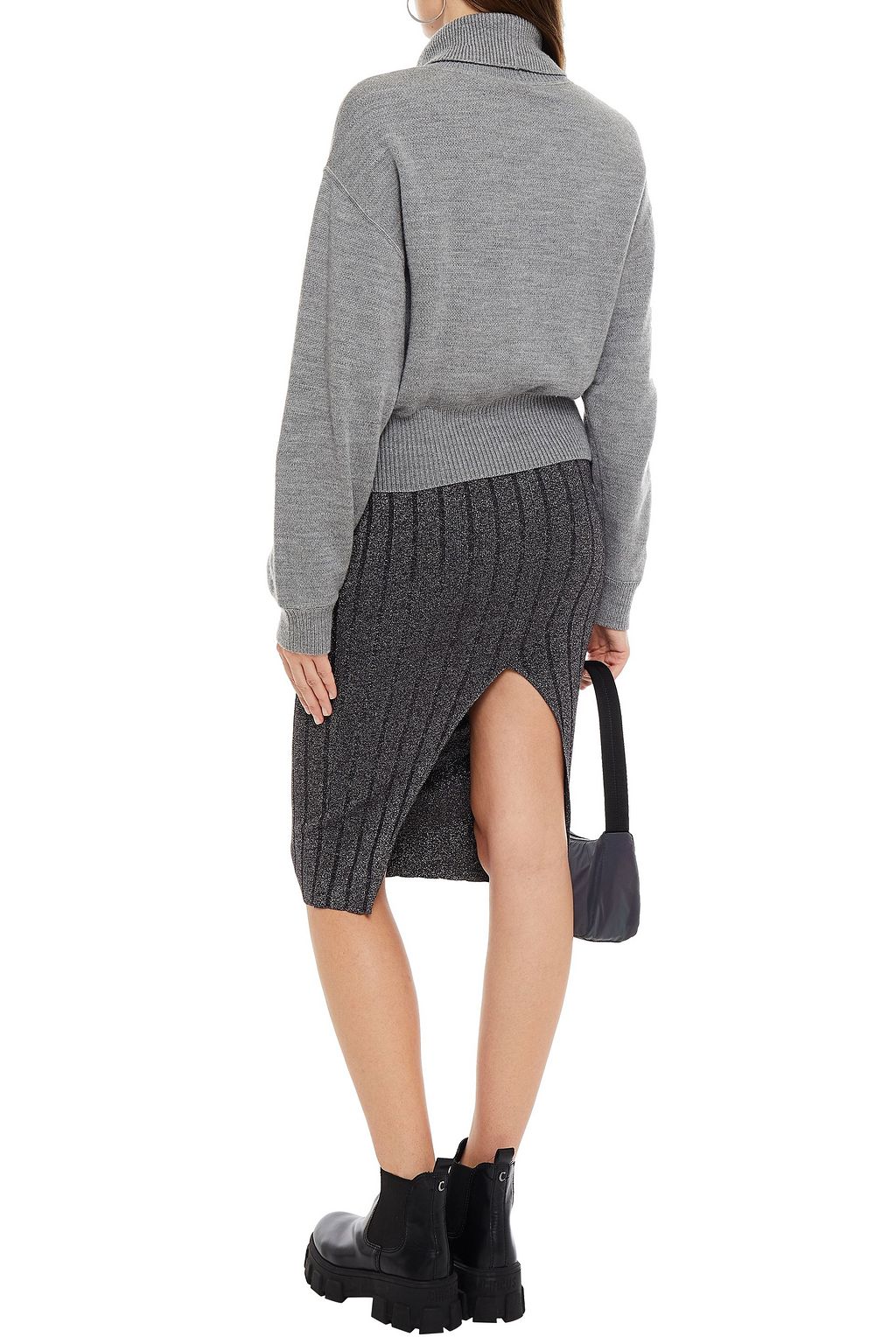 ALEXANDERWANG.T Metallic ribbed-knit pencil skirt