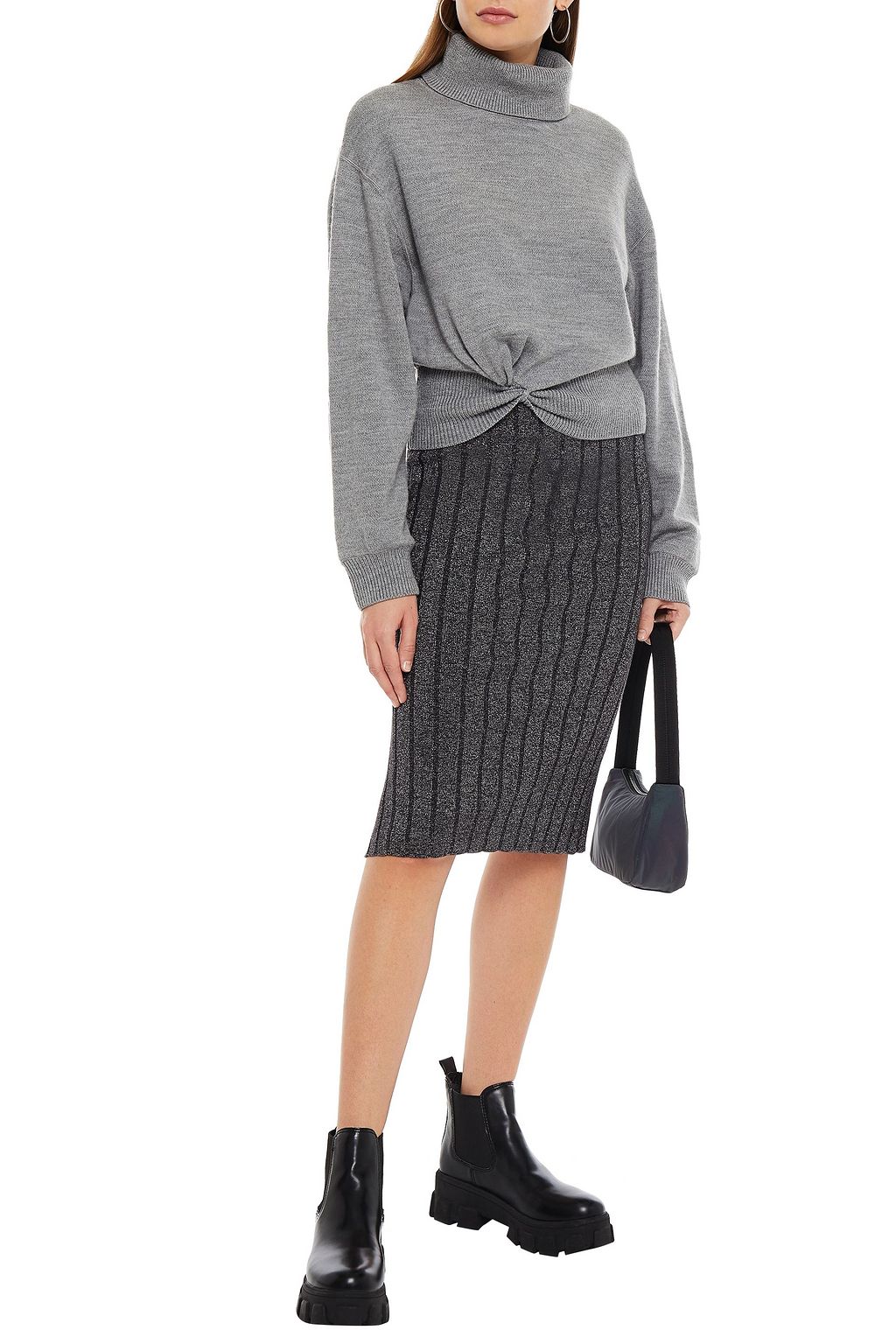 ALEXANDERWANG.T Metallic ribbed-knit pencil skirt