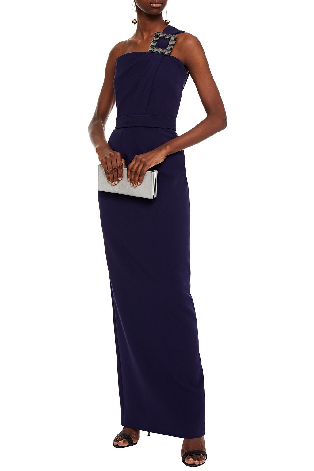 SAFIYAA One-shoulder buckle-embellished stretch-crepe gown
