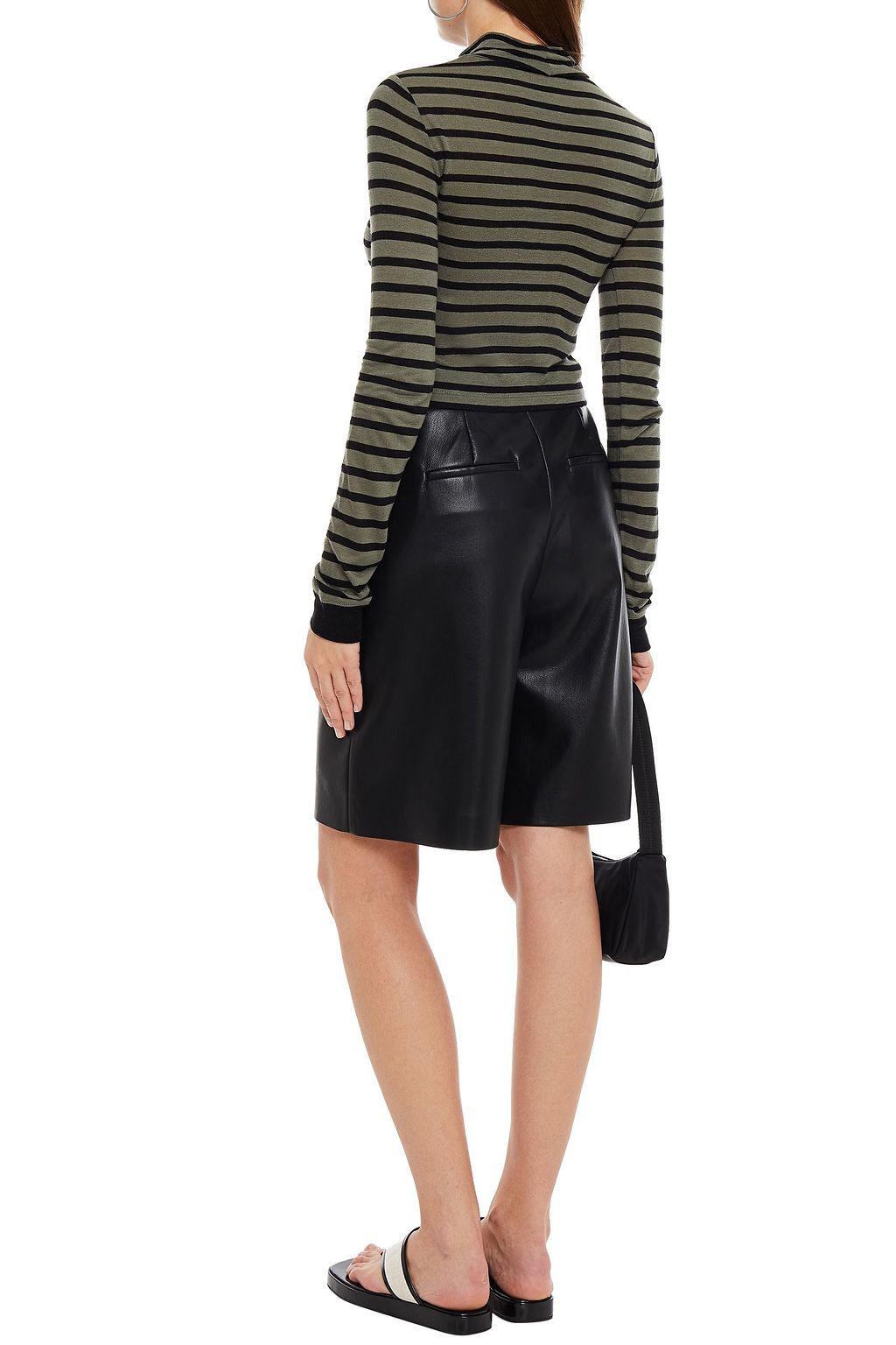 ALEXANDERWANG.T Cropped striped slub jersey turtleneck top