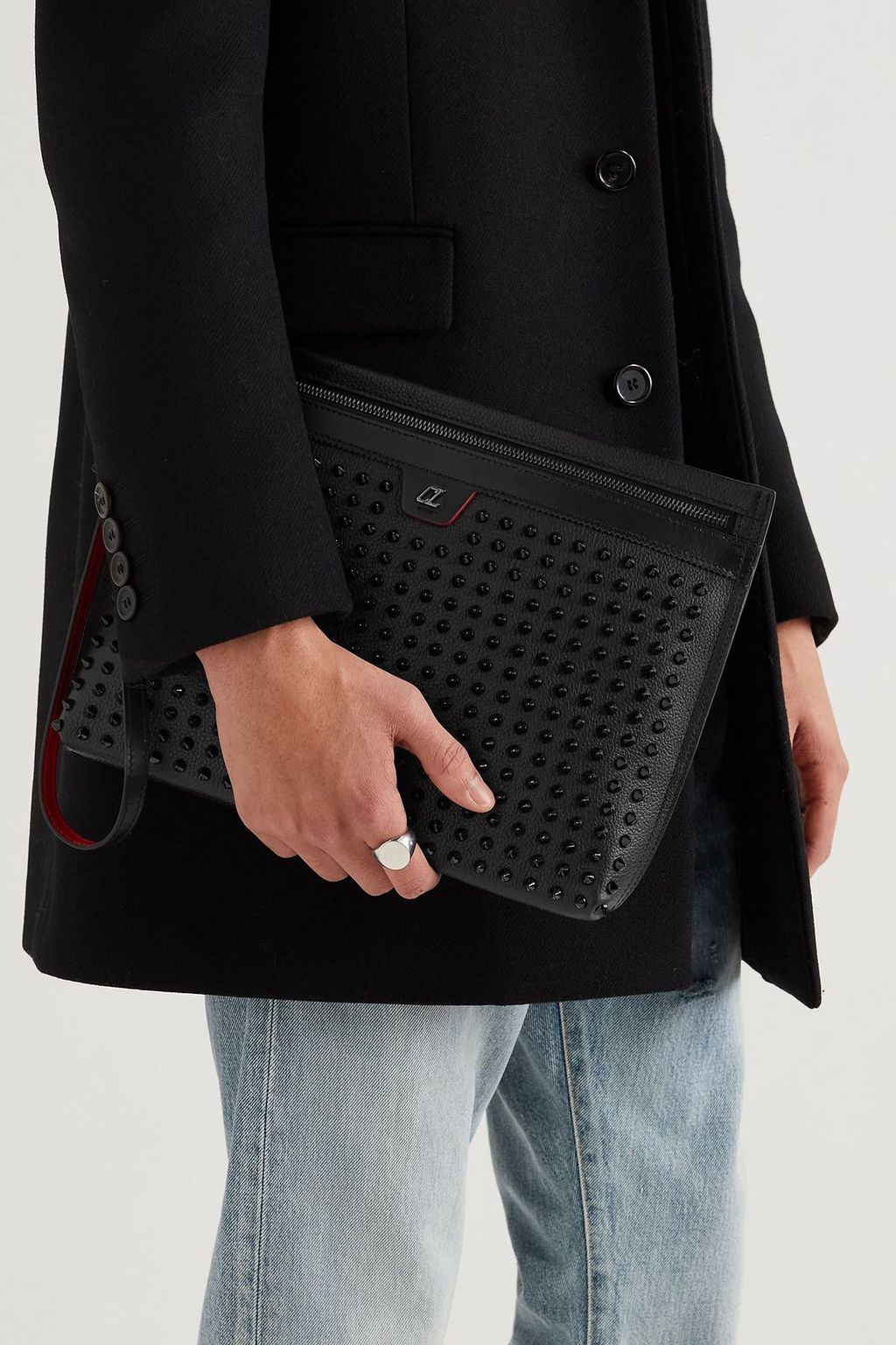 CHRISTIAN LOUBOUTIN City spiked pebbled-leather pouch