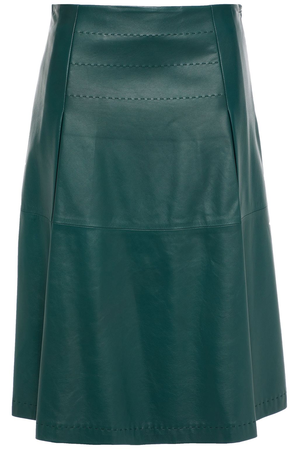 knee length pleated leather skirt
