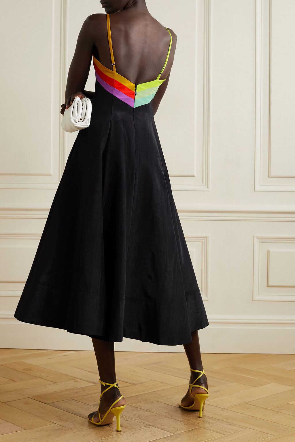 CHRISTOPHER JOHN ROGERS Striped silk-trimmed moire midi dress