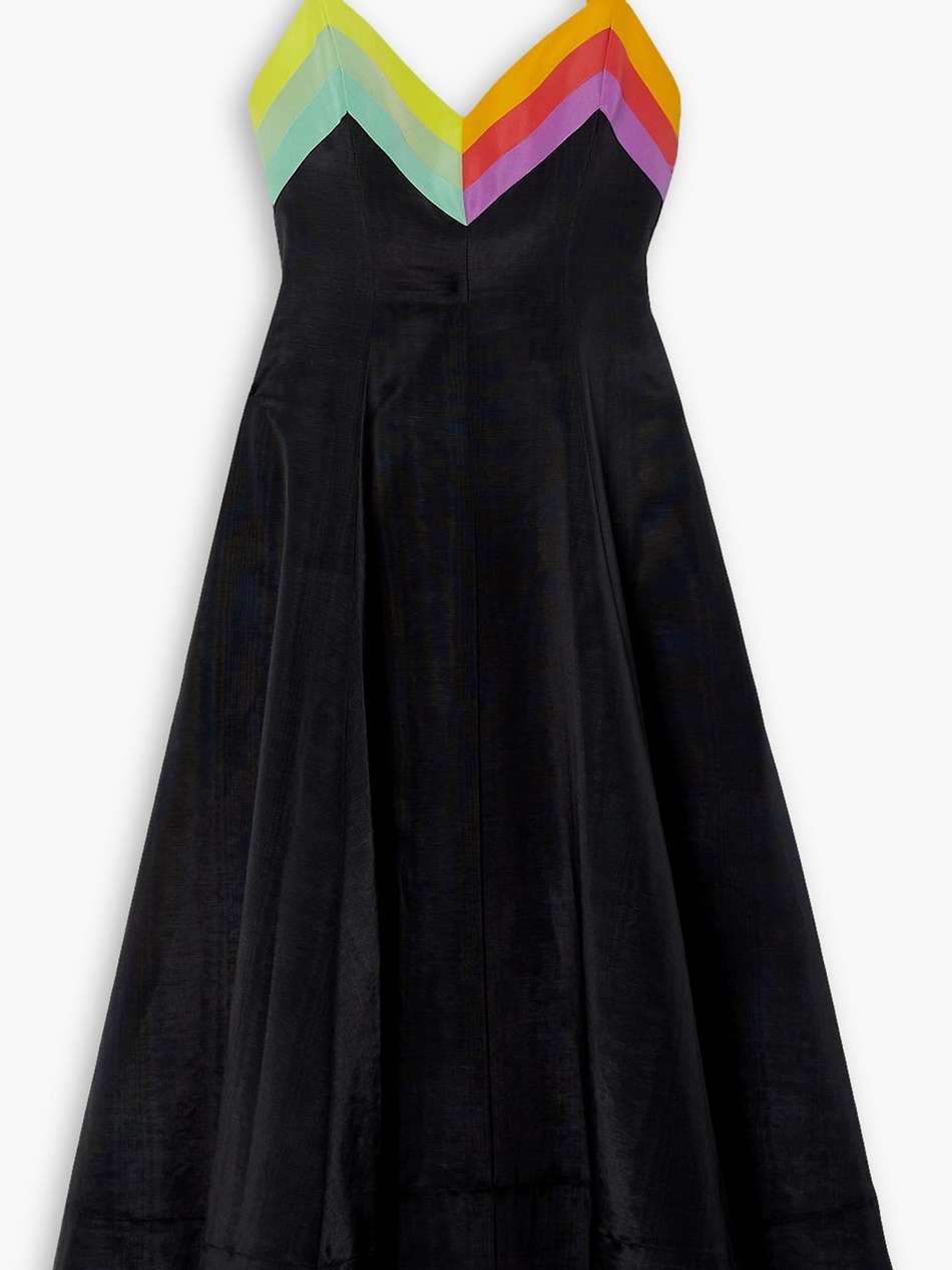 striped silk-trimmed moire midi dress