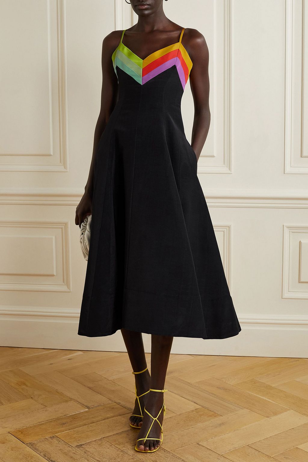 CHRISTOPHER JOHN ROGERS Striped silk-trimmed moire midi dress