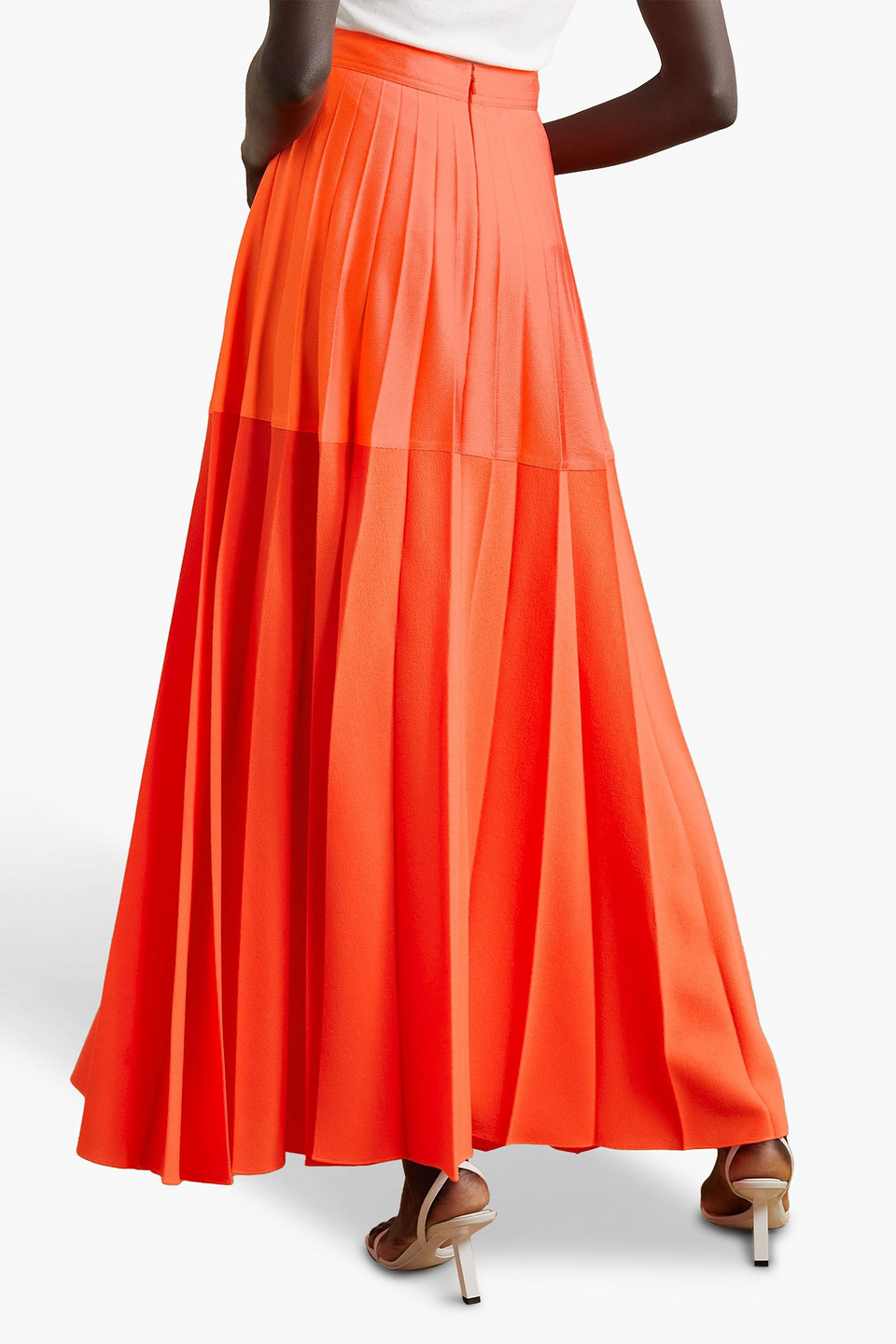 Christopher John Rogers Pleated Color-block Wool-blend Maxi Skirt In Orange