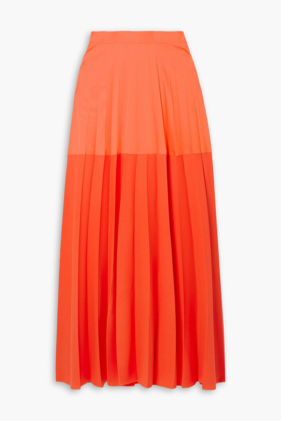 Christopher John Rogers Pleated Color-block Wool-blend Maxi Skirt In Orange