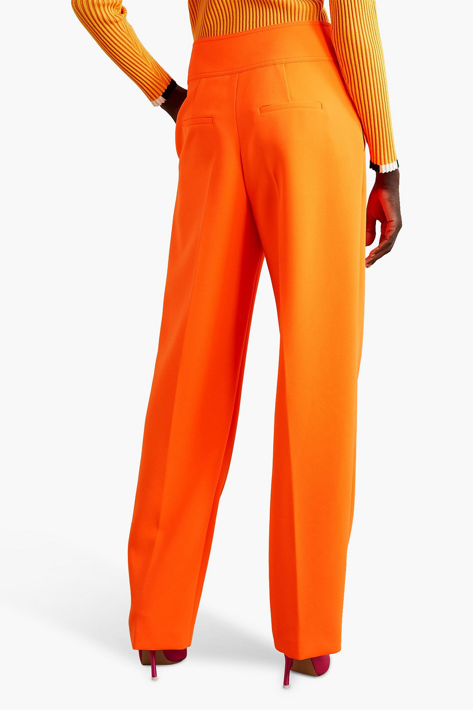 Shop Christopher John Rogers Neon Crepe Tapered Pants In Orange