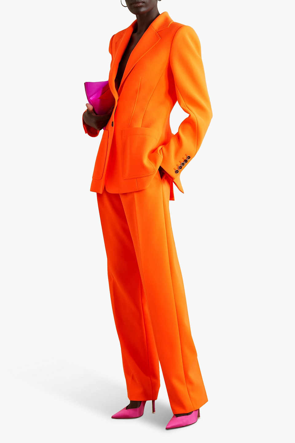 Shop Christopher John Rogers Neon Crepe Tapered Pants In Orange