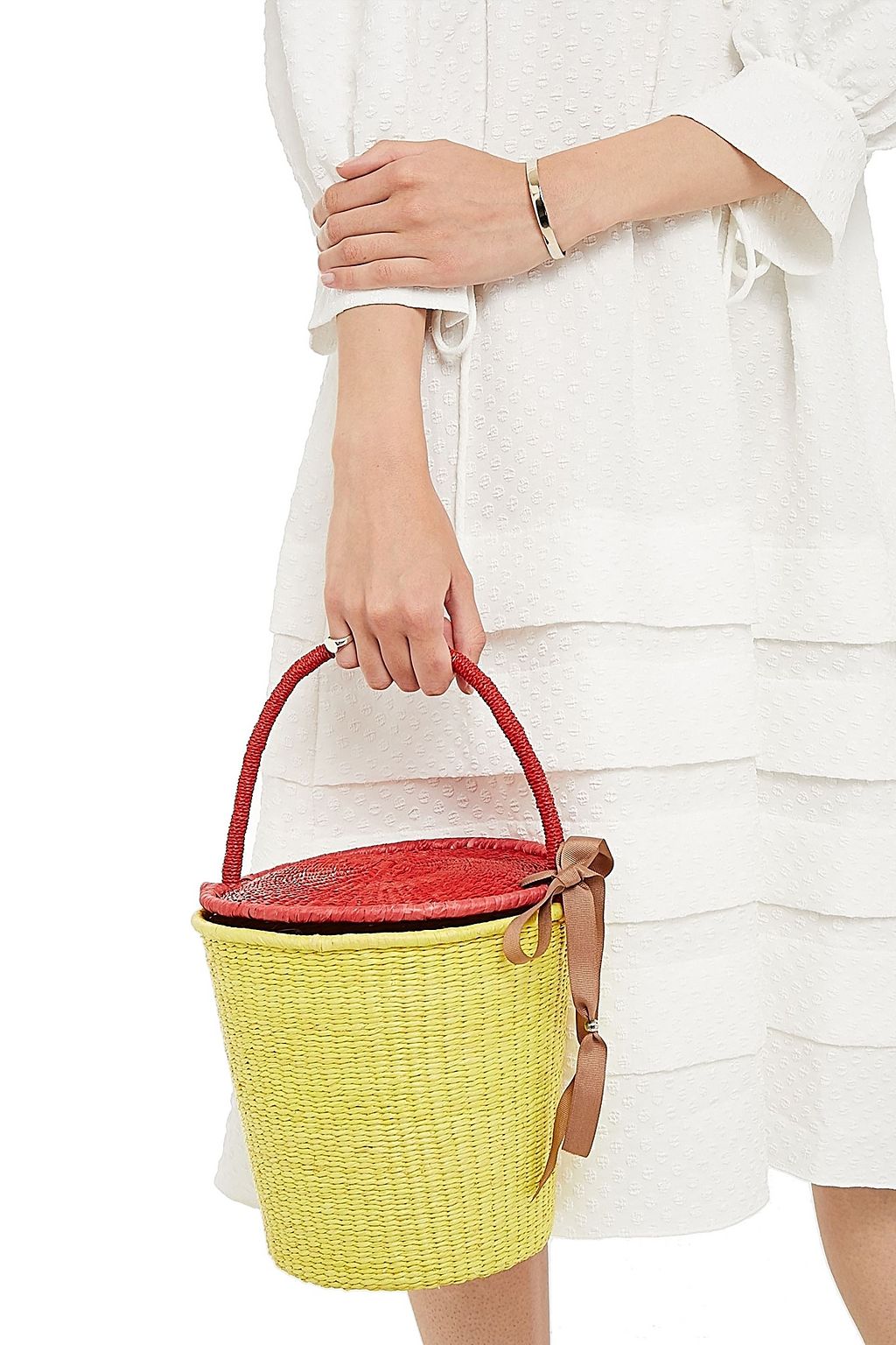 SENSI STUDIO Ribbon-detailed toquilla straw bucket bag