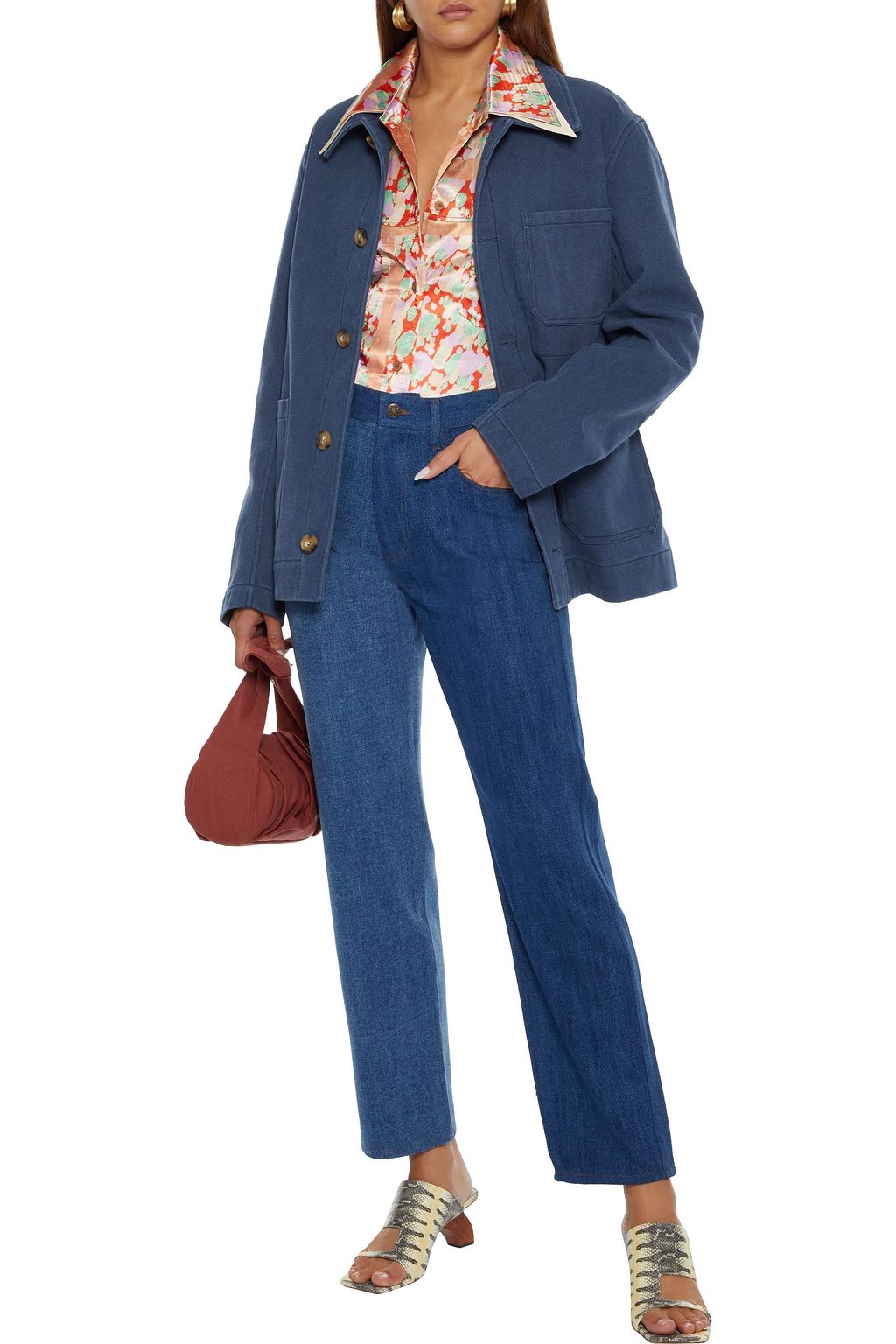 REJINA PYO Toby zweifarbige hoch sitzende Jeans mit geradem Bein