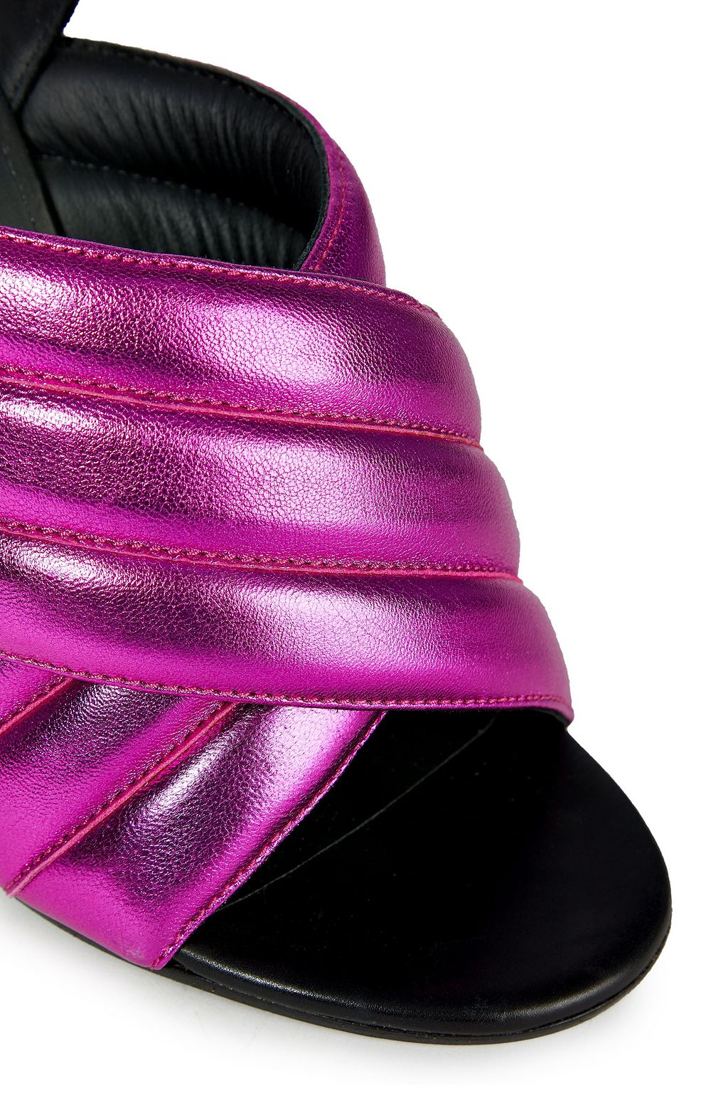 BALMAIN Suede-trimmed quilted metallic leather sandals