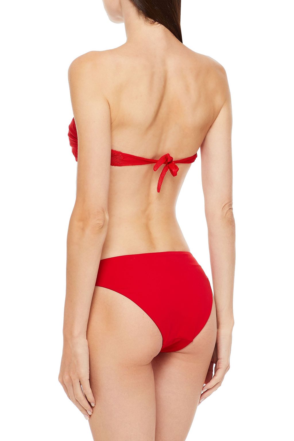 MISSONI Metallic-trimmed ruched crochet-knit bandeau bikini top