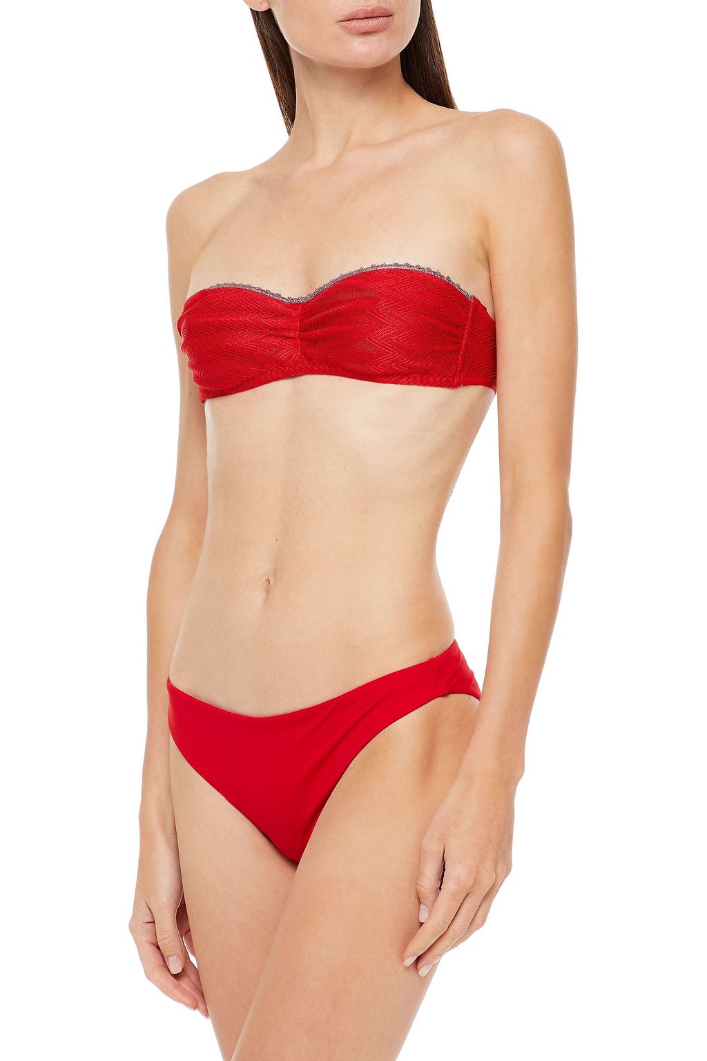 MISSONI Metallic-trimmed ruched crochet-knit bandeau bikini top