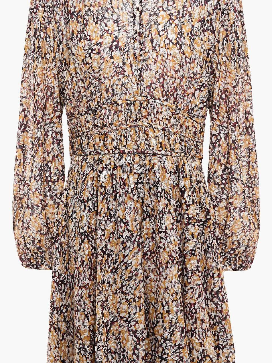 gathered printed metallic fil coupé dress