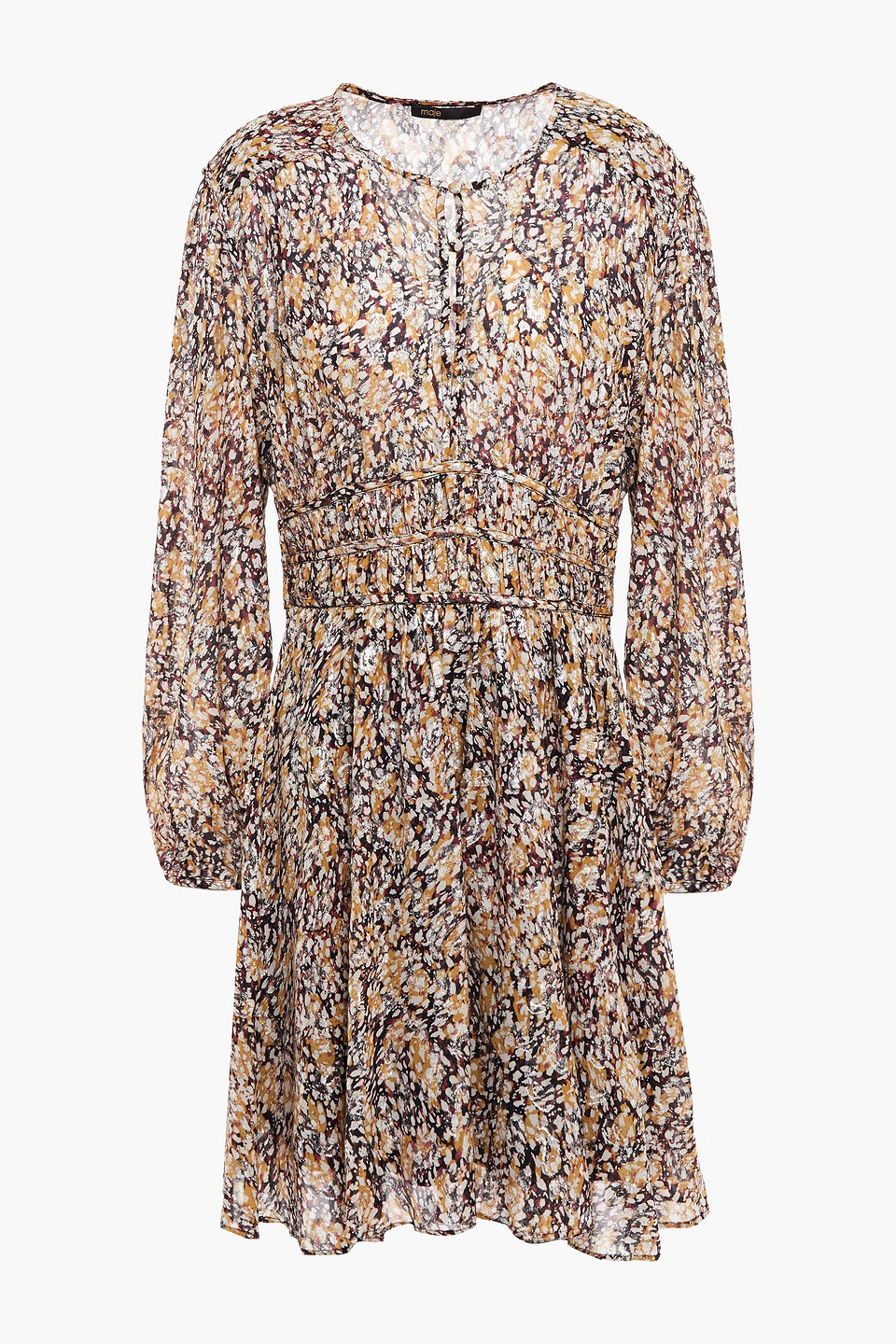 maje - gathered printed metallic fil coupé dress - multicolor - fr 38