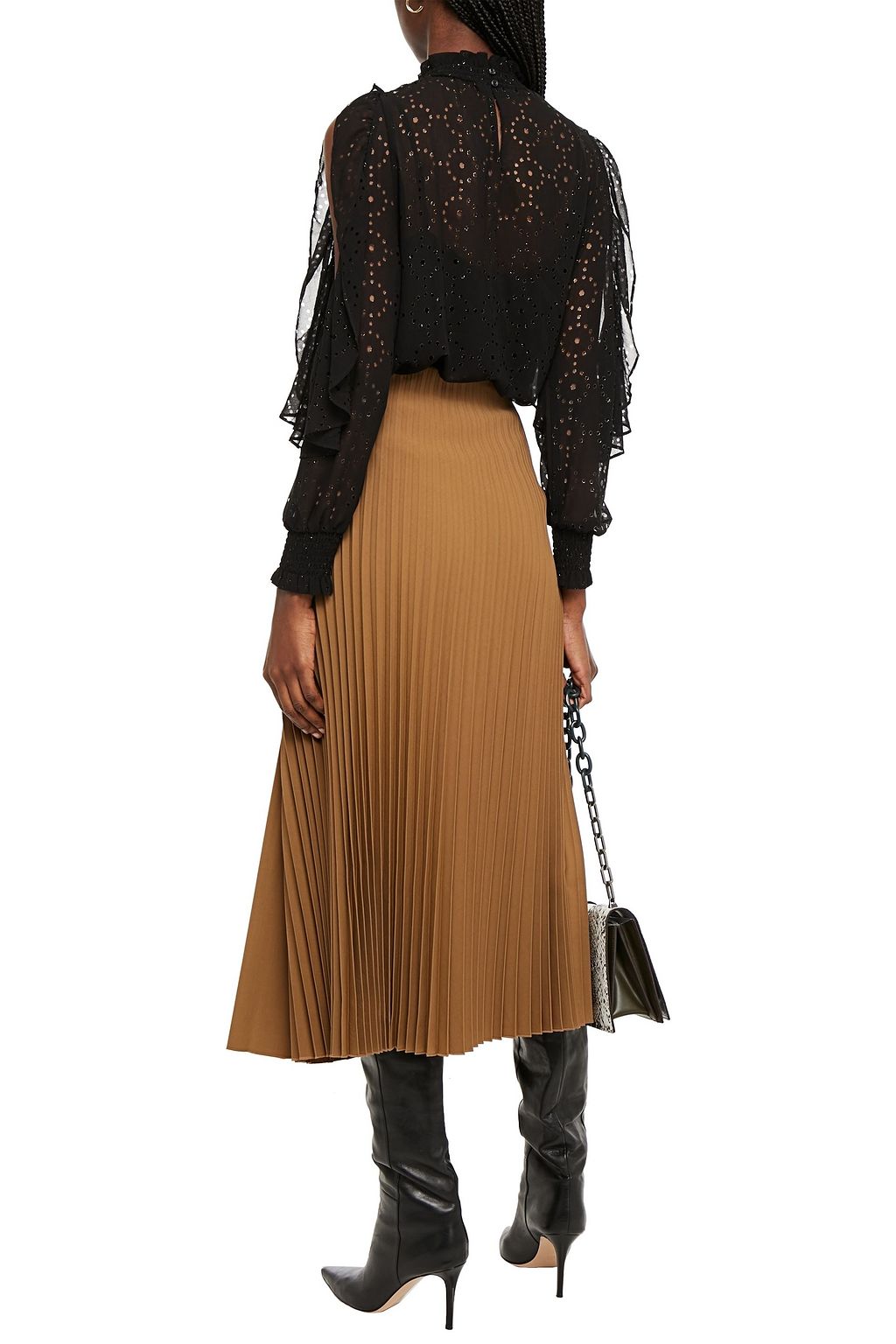 MAJE Perforierte Bluse aus Crêpe mit Rüschen und Metallic-Effekt