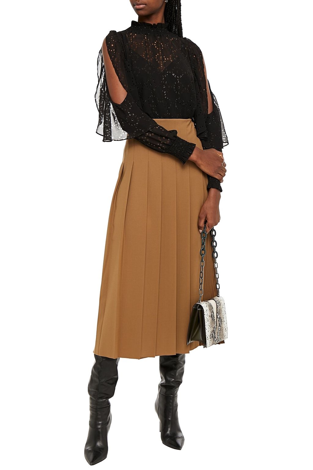 MAJE Perforierte Bluse aus Crêpe mit Rüschen und Metallic-Effekt
