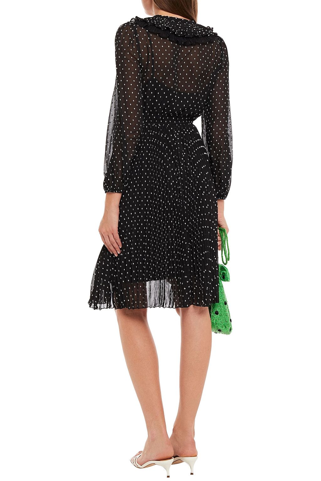 MAJE Plissé Swiss-dot georgette dress