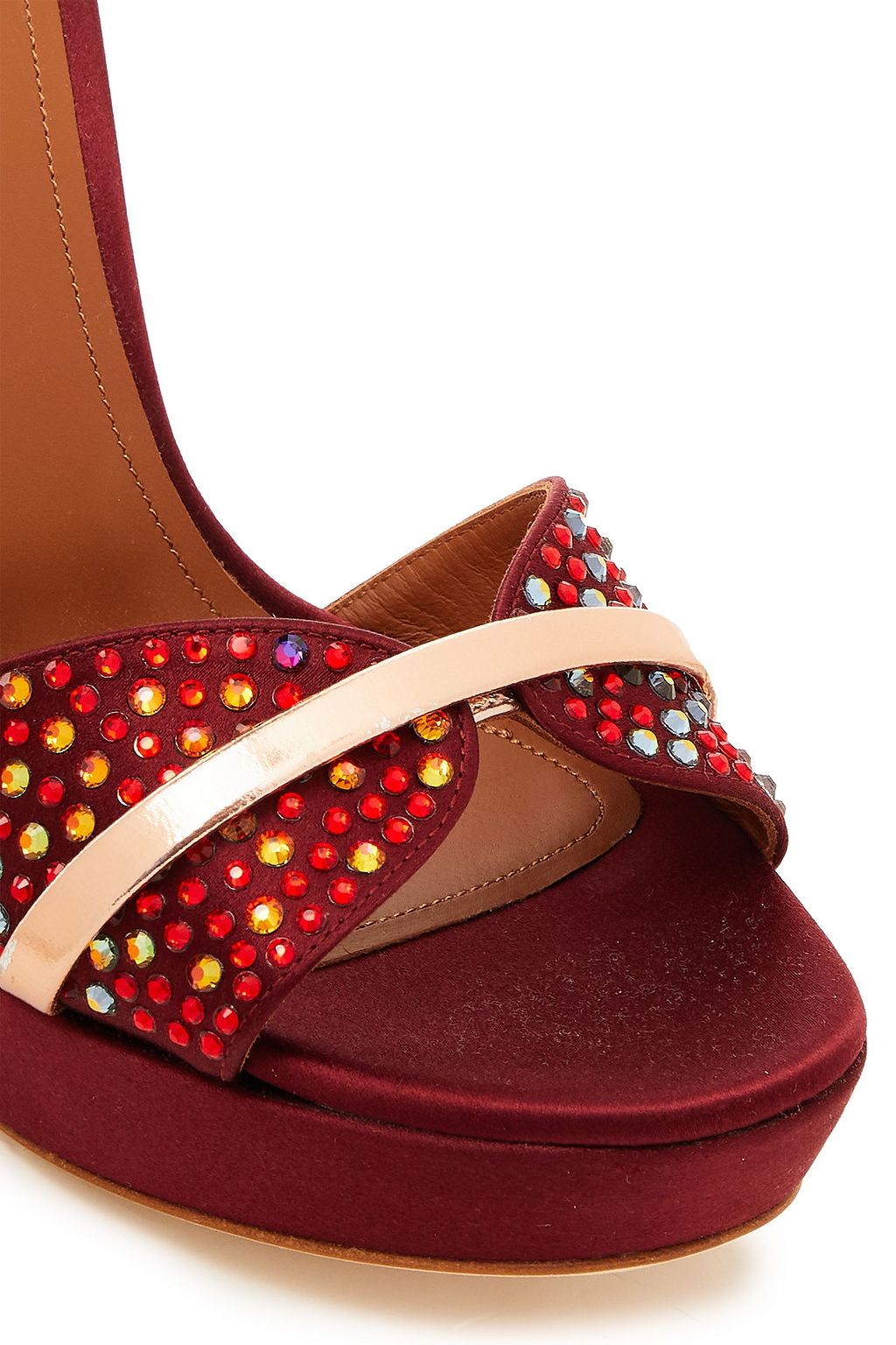 MALONE SOULIERS Miranda 125 embellished leather-trimmed satin platform sandals