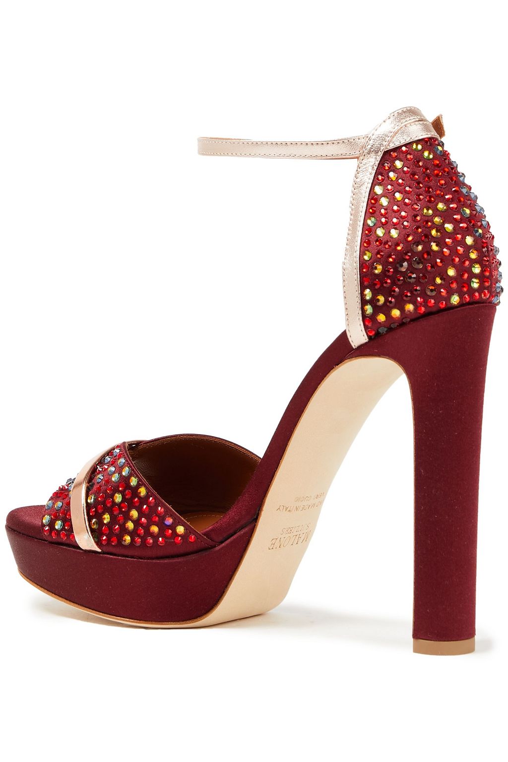 MALONE SOULIERS Miranda 125 embellished leather-trimmed satin platform sandals