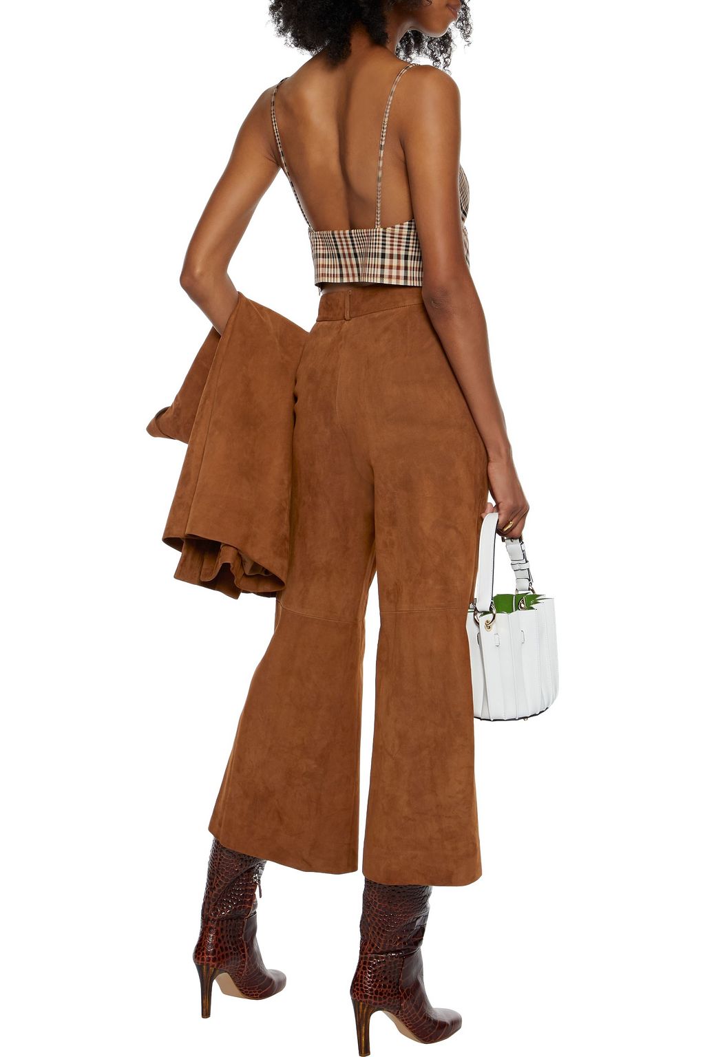 KHAITE Bruce cropped suede wide-leg pants