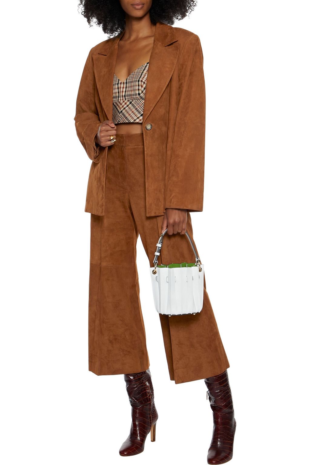 KHAITE Bruce cropped suede wide-leg pants