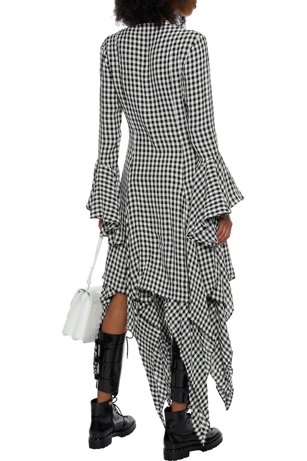 KHAITE Laura asymmetric ruffled gingham crinkled-gauze dress