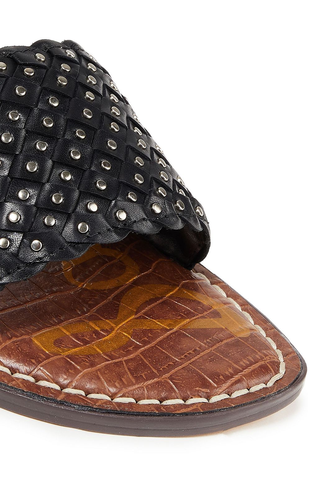 SAM EDELMAN Geraldine studded basketweave leather slides