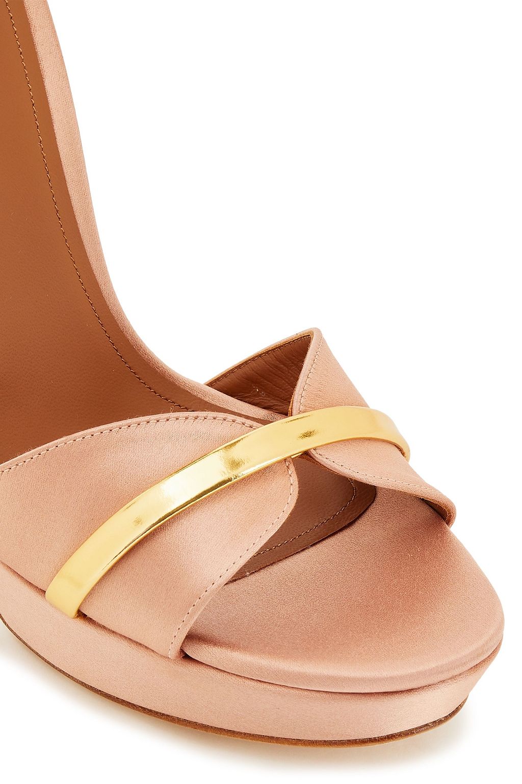 MALONE SOULIERS Miranda 125 metallic leather-trimmed satin platform sandals