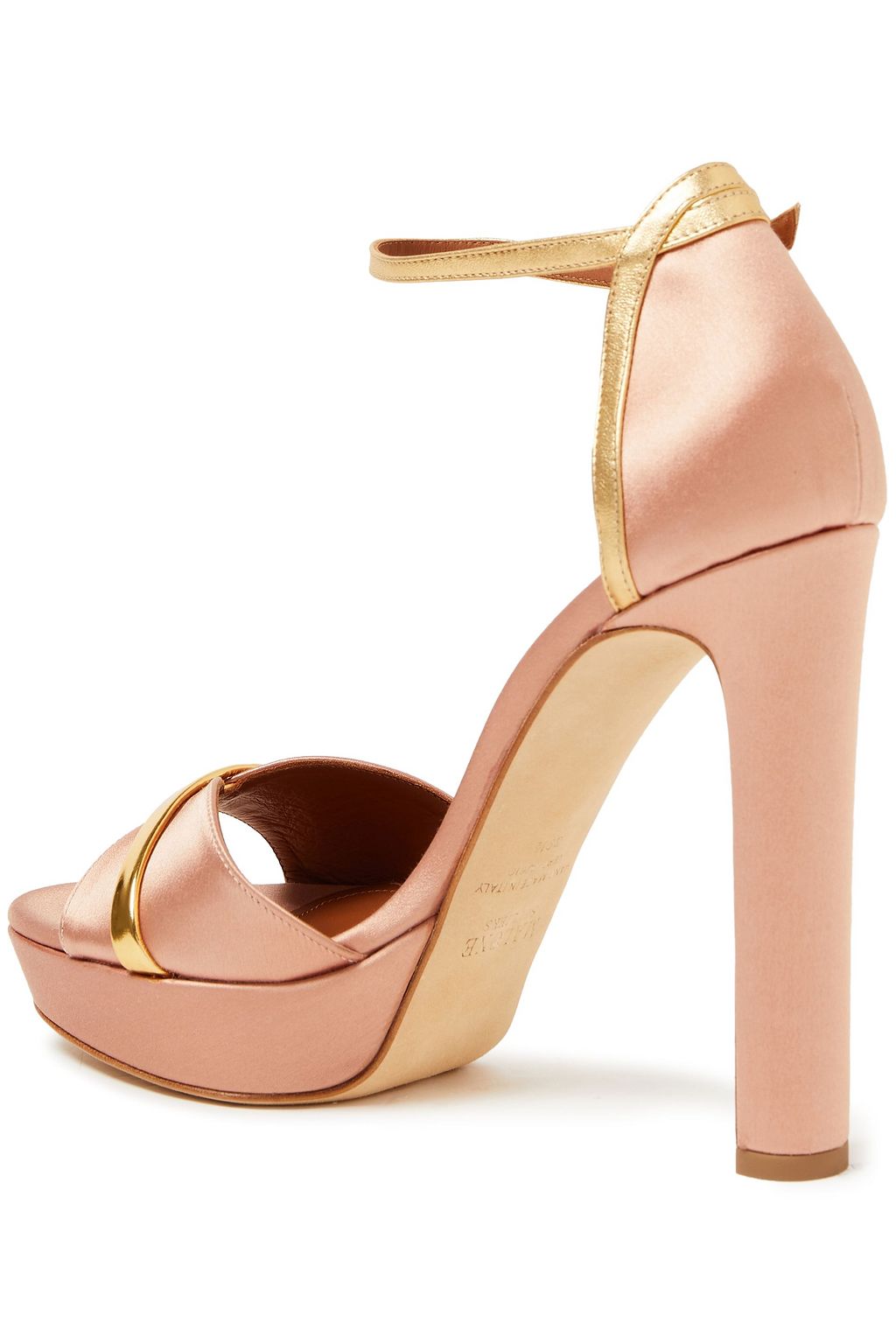 MALONE SOULIERS Miranda 125 metallic leather-trimmed satin platform sandals