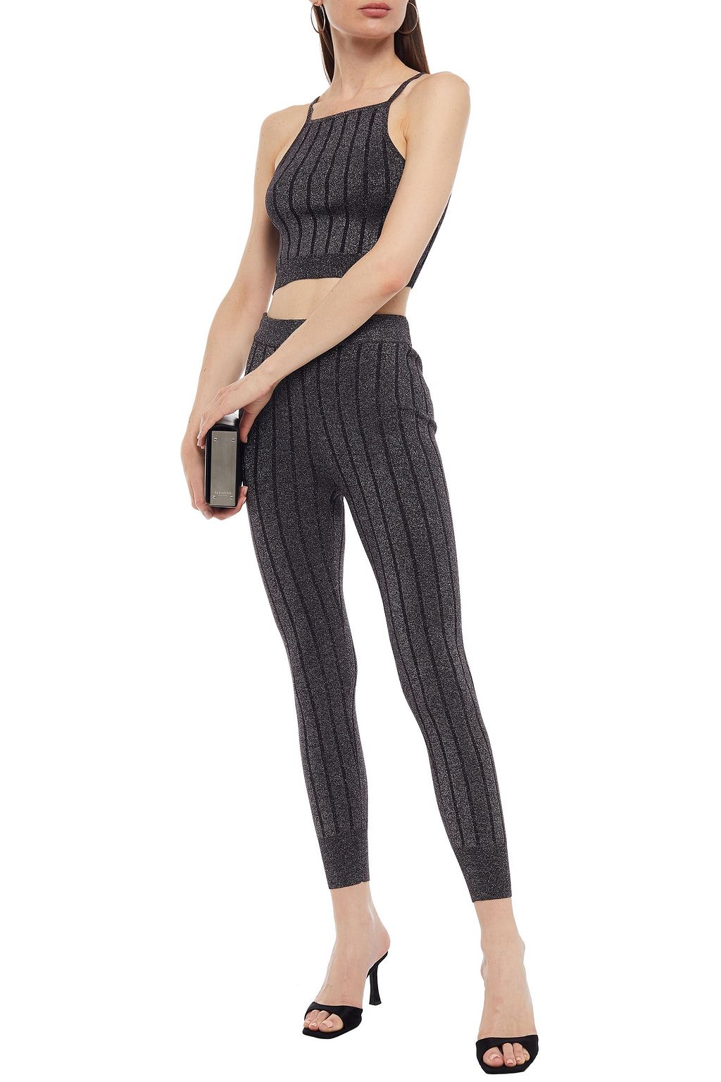 ALEXANDERWANG.T Cropped striped metallic ribbed-knit top