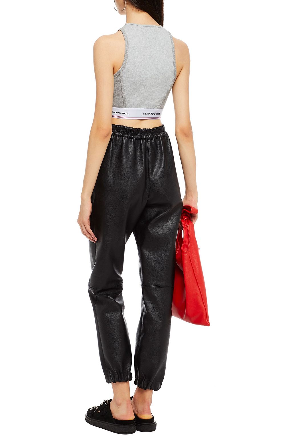 ALEXANDERWANG.T Cropped paneled stretch-cotton jersey top