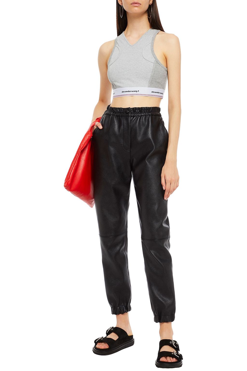 ALEXANDERWANG.T Cropped paneled stretch-cotton jersey top