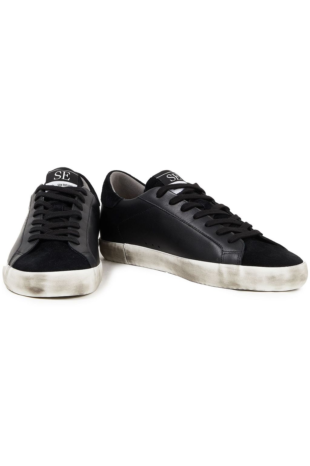 SAM EDELMAN Aubrie suede-trimmed perforated leather sneakers