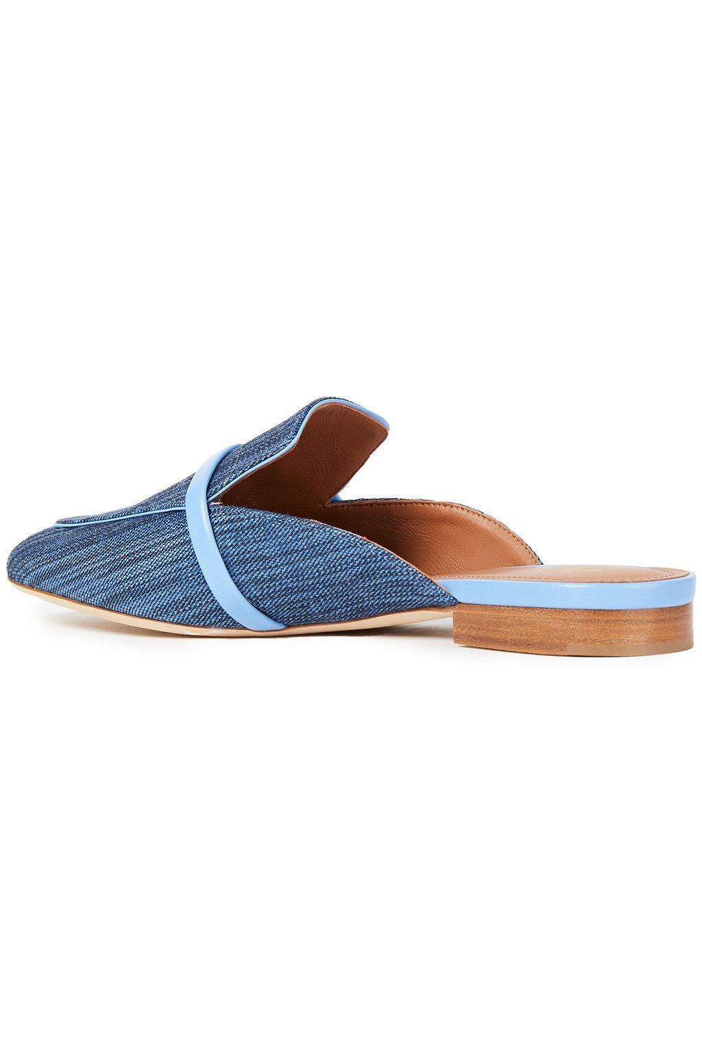 MALONE SOULIERS Jada leather-trimmed woven raffia mules