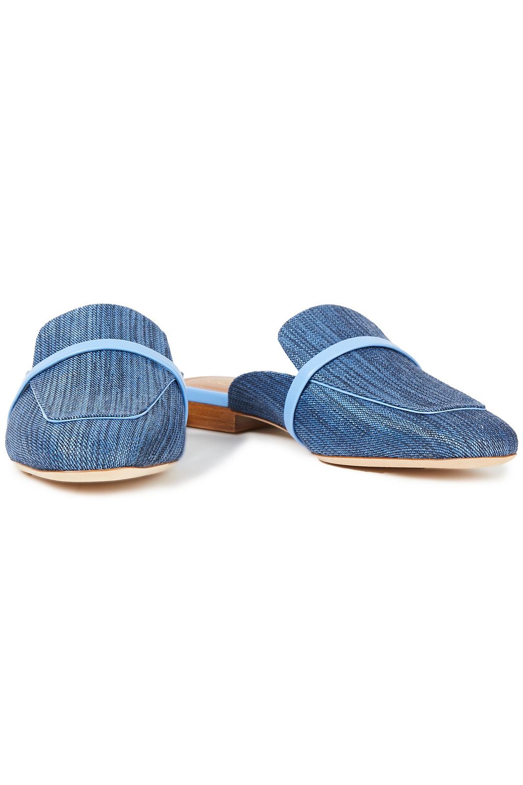 MALONE SOULIERS Jada leather-trimmed woven raffia mules
